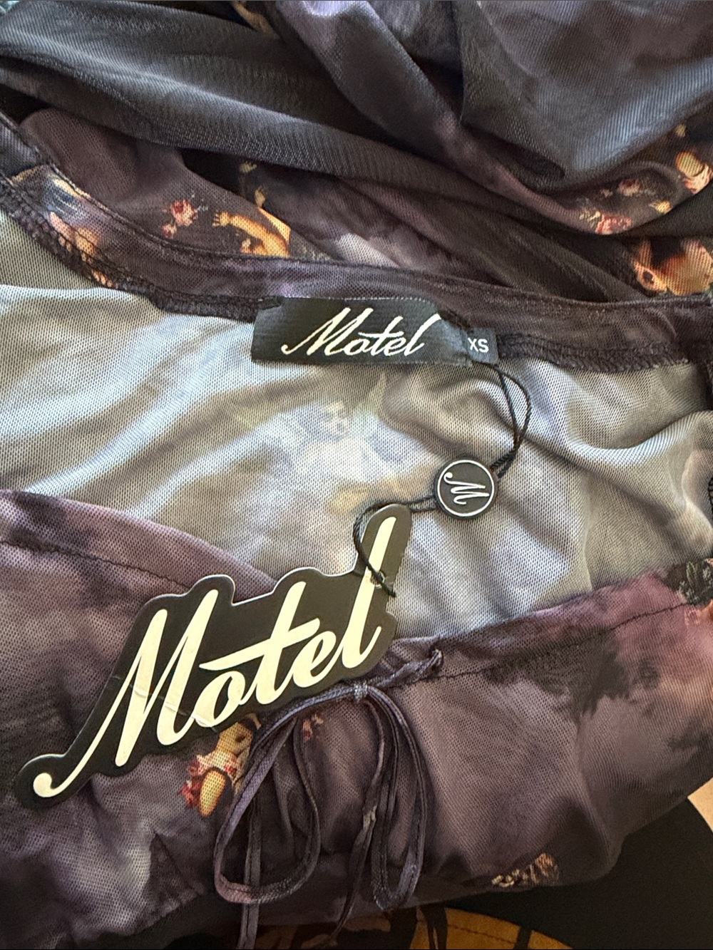 Ruched Sheer Mini Dress in Dark Purple Floral - Picture 9 of 9